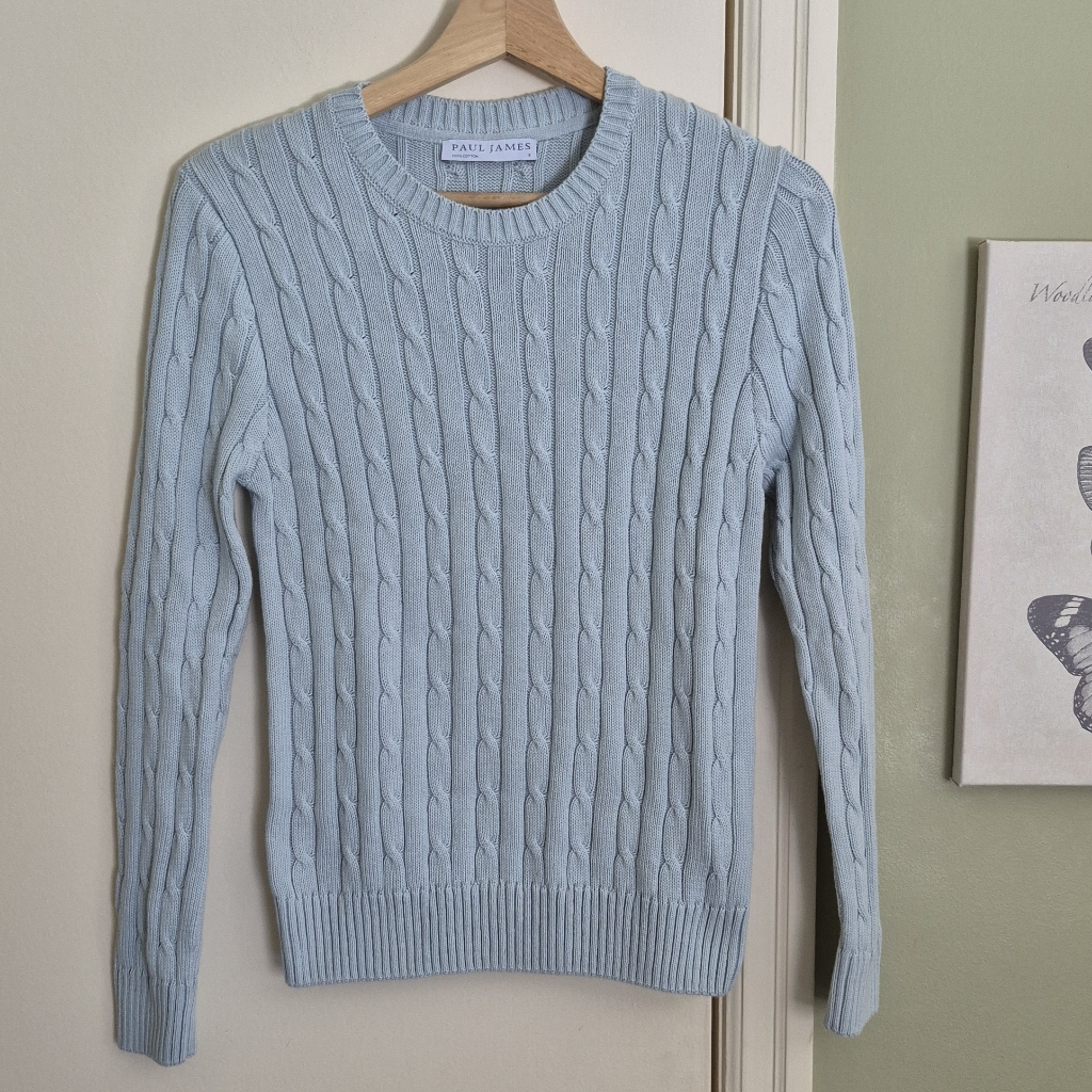 Nwot Light Blue Cotton Cable Sweater, S, U.K. Quiet Luxury Brand